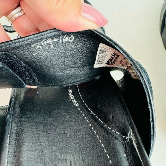 Rocky 4EurSole Sandals Black Leather Splendor Wedge Two Strap Slide Size 11.5 - Picture 9 of 13